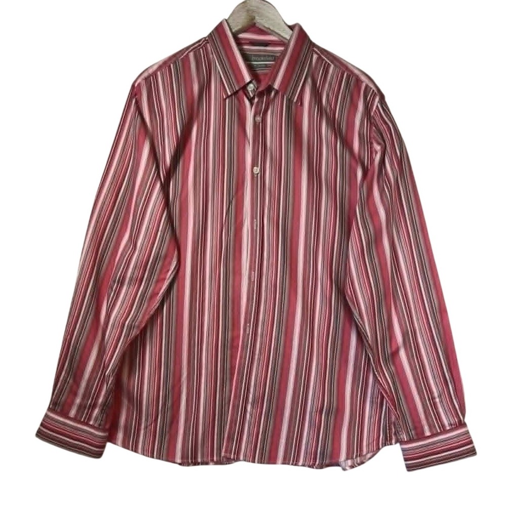 Scandistyle XL Slim Fit Buttons Pink Red White Striped Long Sleeve Officecore
